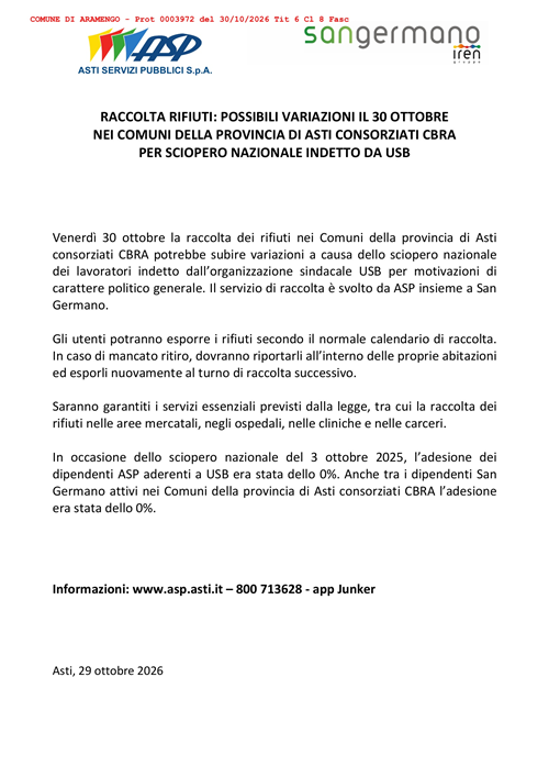 Possibile variazione orari raccolta rifiuti.